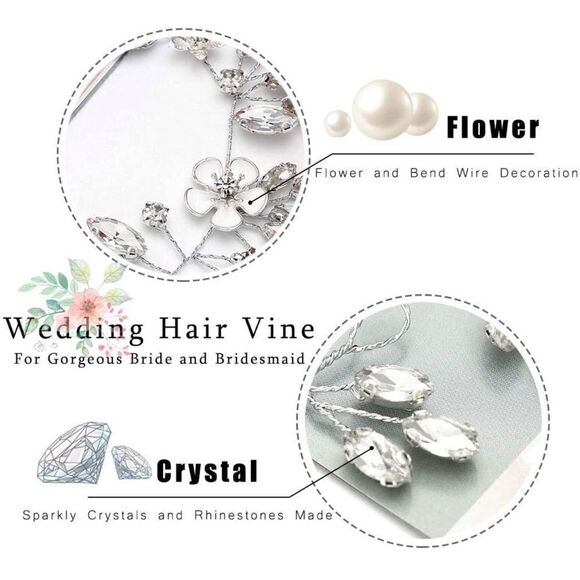 Flower Bride Wedding Headband Silver Crystal Hair Vine Braid Headpiece crown - Picture 4 of 6